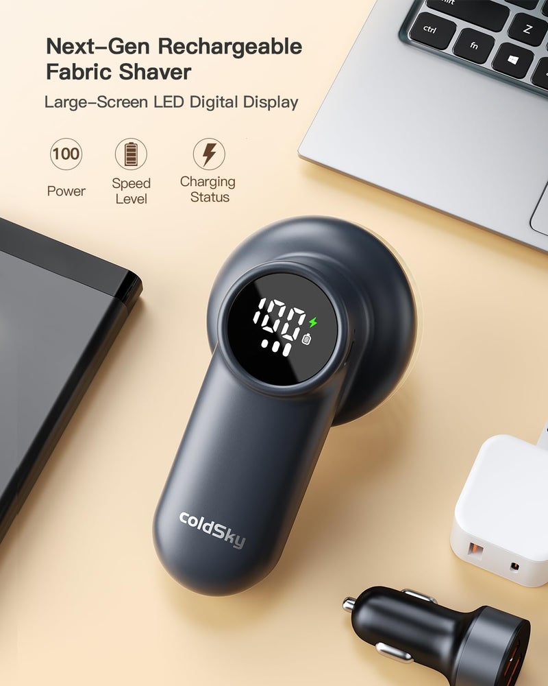 coldSky Rechargeable Fabric Shaver  Lint Shaver with Digital Display  Sweater Shaver with 6-Leaf Blades and Safety Lock  3-Speeds Defuzzer Remove Fuzz  Pills from Clothes  Furniture  Sofa  Dark Gray - Image 3